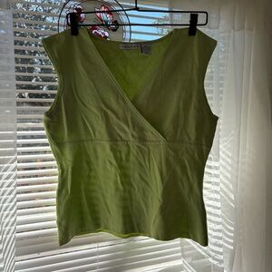 Y2K Women’s Hannah Lime Green Silk Blend Faux Wrap Stretch Sleeveless Top SZ L